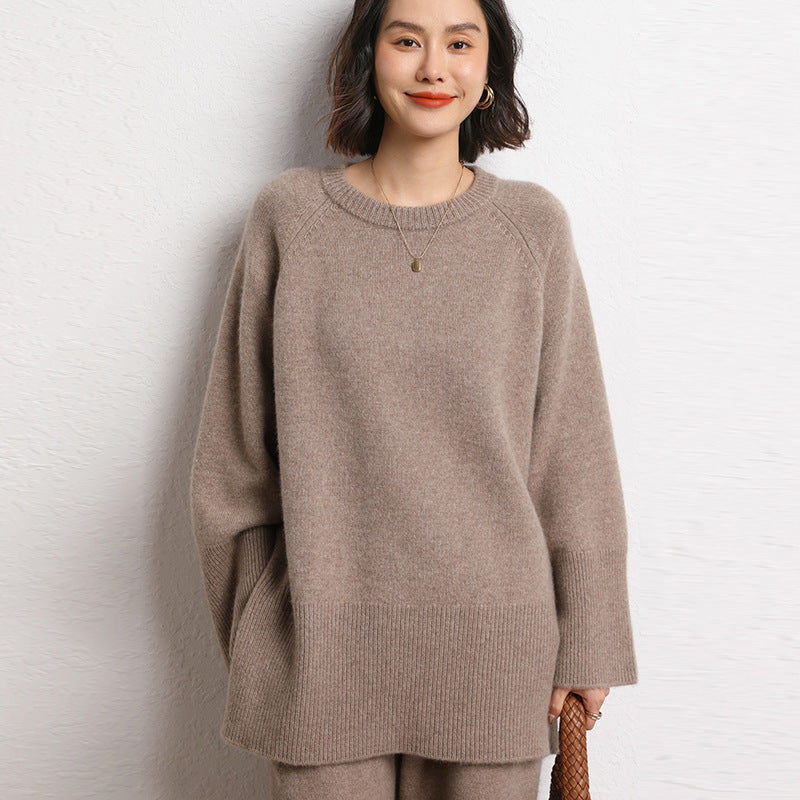 Damen Eleganter, lässiger Strickpullover mit weitem Schnitt und detailreichen Ärmeln EB