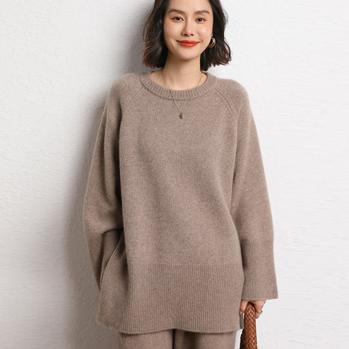 Damen Eleganter, lässiger Strickpullover mit weitem Schnitt und detailreichen Ärmeln EB