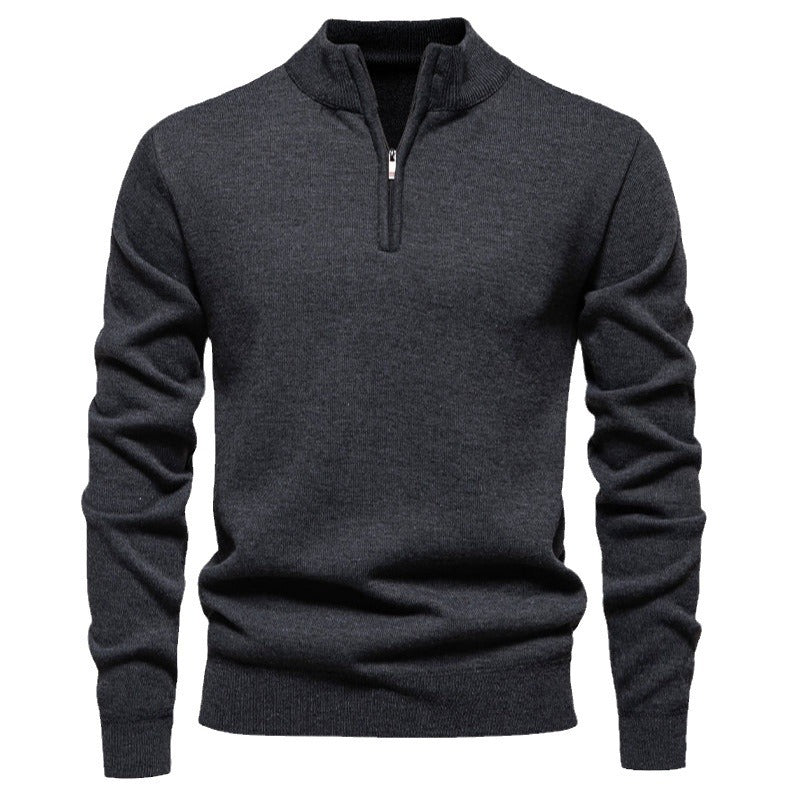 Herren feiner Strickpullover mit kurzem Reißverschluss und hohem Kragen EB