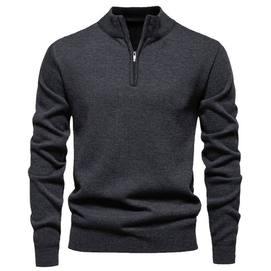 Herren feiner Strickpullover mit kurzem Reißverschluss und hohem Kragen EB