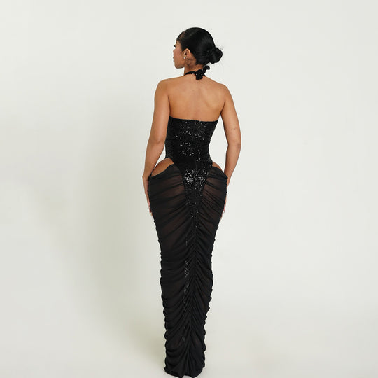 Damen Glamouröses Abendkleid mit Pailletten und Raffungen EB