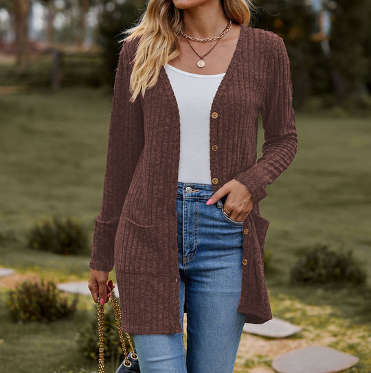 Damen Langstrickjacke mit strukturiertem Obermaterial und praktischen Taschen EB
