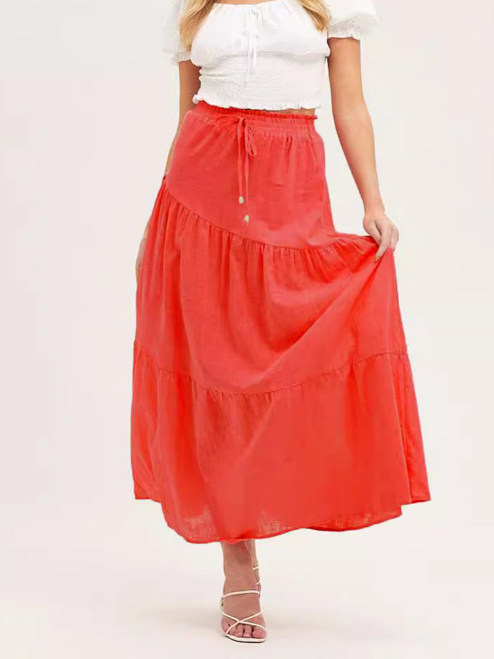 Damen langer Rock mit schwingenden Volants und elastischem Taillenbund EB