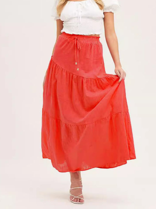 Damen langer Rock mit schwingenden Volants und elastischem Taillenbund EB