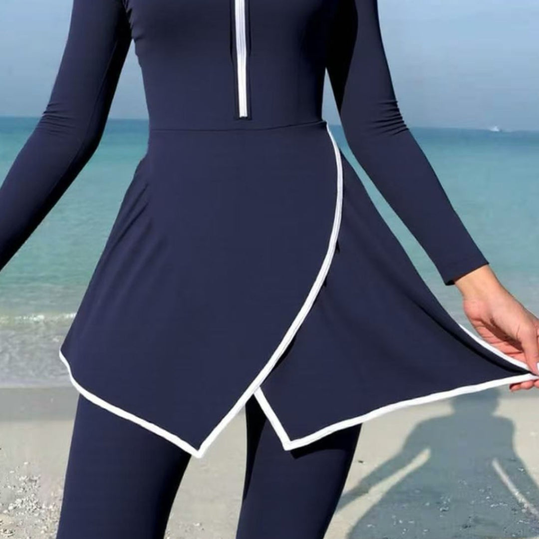 Damen modischer Schwimmanzug mit Wickeldesign und langem Arm EB
