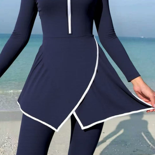 Damen modischer Schwimmanzug mit Wickeldesign und langem Arm EB