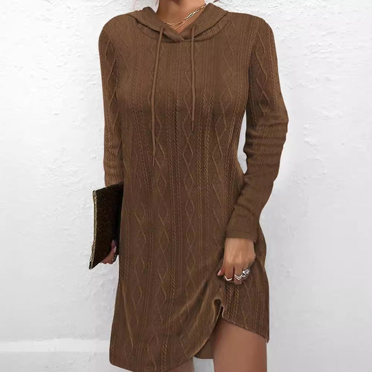 Damen Hoodiekleid mit seitlichem Schlitz und Kabelstrickmuster EB
