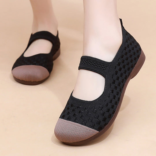 Damen Bequeme Ballerinas mit flexiblem Gummiband und atmungsaktivem Obermaterial EB