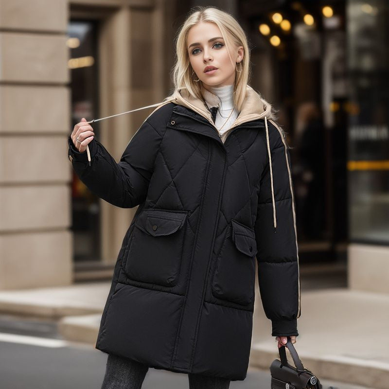 Damen gesteppte Winterjacke mit abnehmbarer Kapuze EB