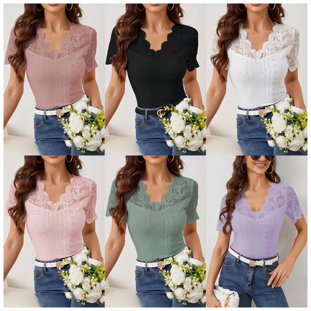 Damen Spitzen Bluse mit romantischen Details EB