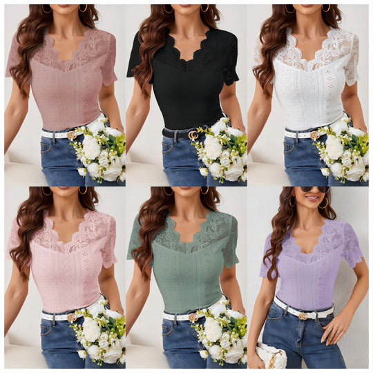 Damen Spitzen Bluse mit romantischen Details EB