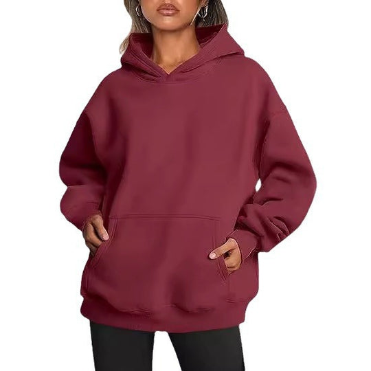 Damen nan Oversize Kapuzenpullover aus weicher Baumwollmischung mit Kängurutasche EB