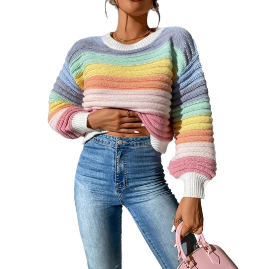 Damen Modischer Strickpullover mit Volumenärmel und Randdetails EB