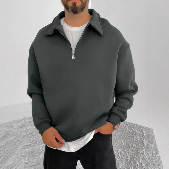Herren nan Oversize Halbzip-Sweatshirt mit aufgestelltem Kragen EB
