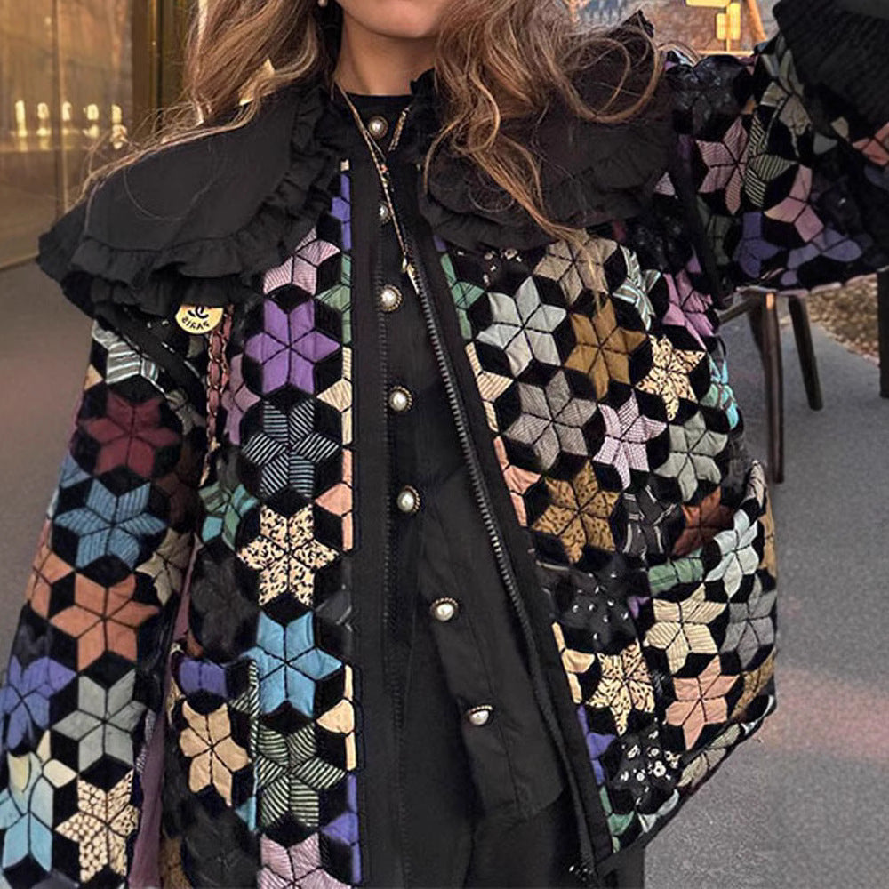 Damen gesteppte Freizeitjacke mit kreativen Hexagon-Design EB