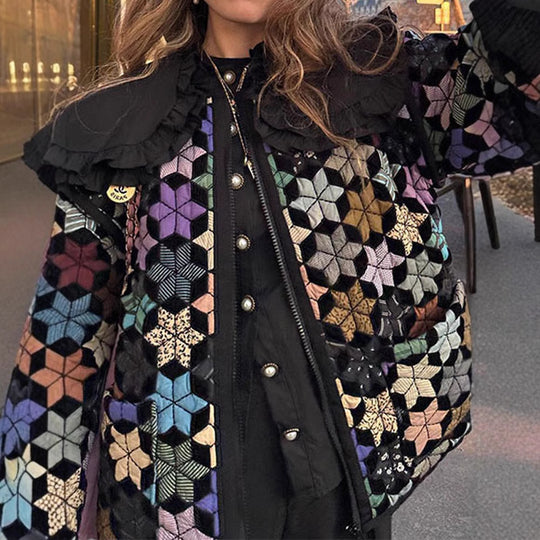 Damen gesteppte Freizeitjacke mit kreativen Hexagon-Design EB