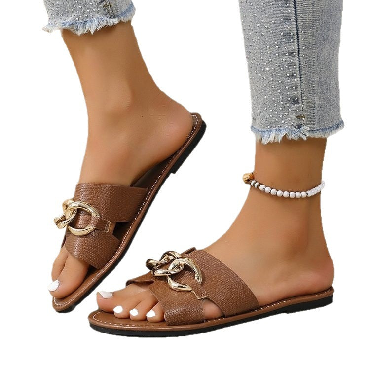 Damen Modische Pantoletten mit auffälligem Ketten-Design EB
