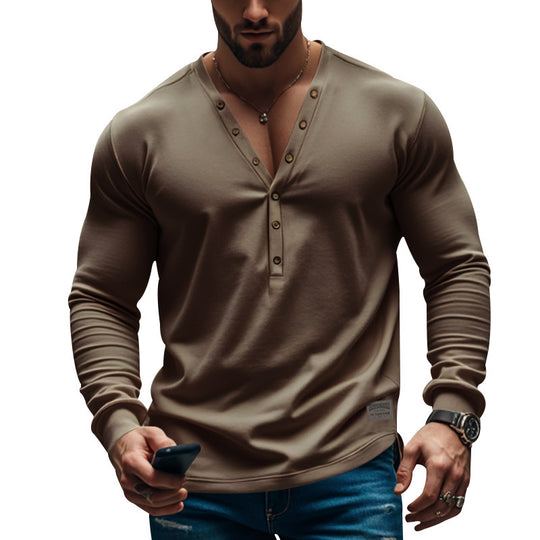 Herren Langarm-Henley-Shirt mit modischem Knopfdesign EB