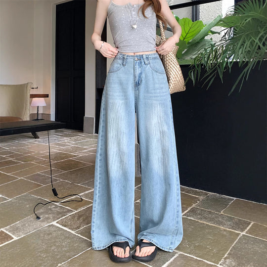 Damen Weite Jeanshose mit fransigem Gürtel EB