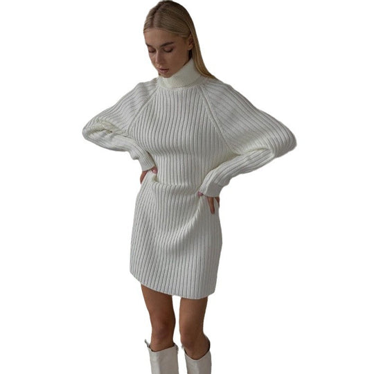 Damen Strickkleid mit hohem Kragen und großen Ärmeln EB