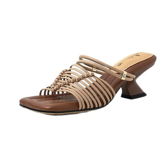 Damen Sandalen mit geflochtenem Design und komfortablem Blockabsatz EB