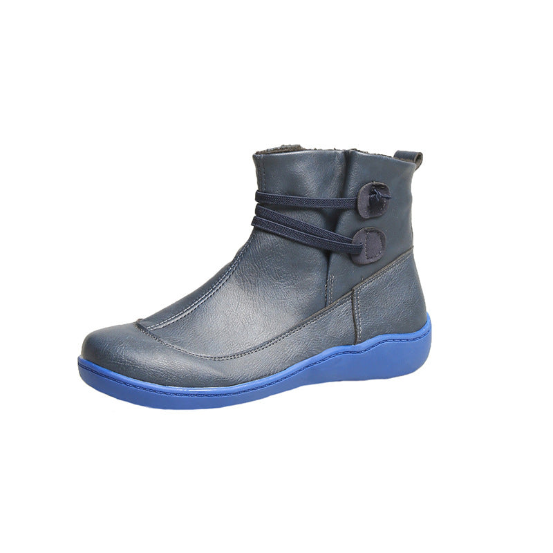 Damen nan gefütterte knöchelhohe Winterstiefelette mit elastischem Zierriemen, dekorativen Knopfdetails und rutschfester Leichtsohle EB