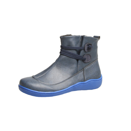 Damen nan gefütterte knöchelhohe Winterstiefelette mit elastischem Zierriemen, dekorativen Knopfdetails und rutschfester Leichtsohle EB
