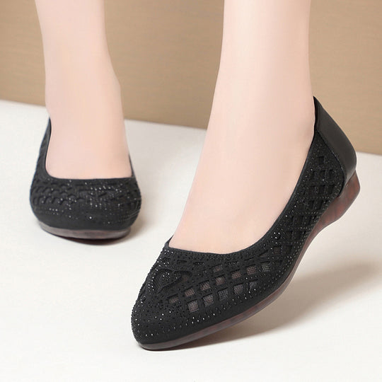 Damen Komfortable Ballerinas mit dekorativem Lochmuster und Strassverzierungen EB