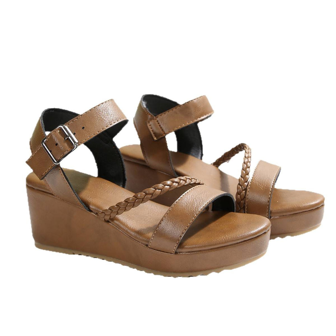 Damen Keil-Sandalen mit geflochtenem Riemen und verstellbarem Schnallenverschluss EB