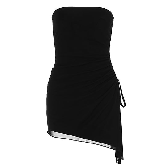 Damen Off-Shoulder Mini-Kleid mit asymmetrischem Saum und Raffung EB