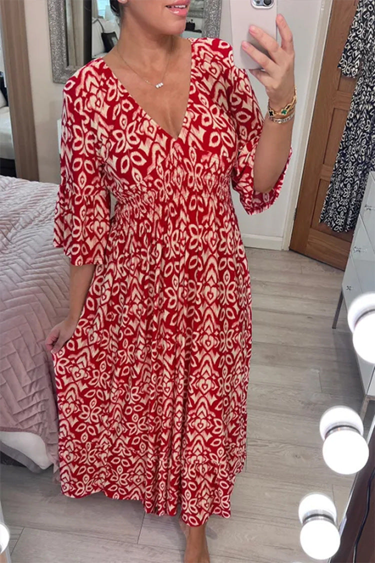 Damen Maxikleid mit schmeichelndem V-Ausschnitt und voluminösen Ärmeln EB