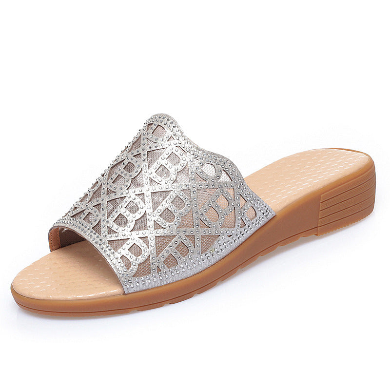 Damen Keilsandaletten mit funkelndem Strass und modischem Muster EB