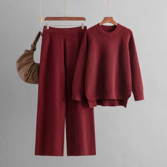 Damen lässiges Strick-Lounge-Set mit weitem Oberteil und bequemen Hosen EB