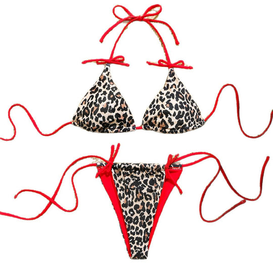 Damen Triangel-Bikini mit verspieltem Leopardenmuster und verstellbaren Bändern EB