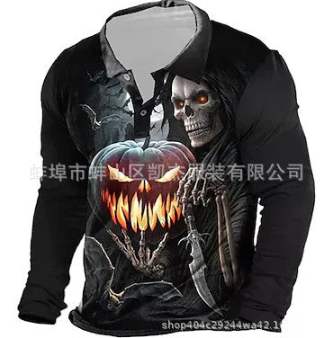 Herren Langarmshirt mit kreativem Gruselmotiv und atmungsaktiver Funktion Heidi-Mode