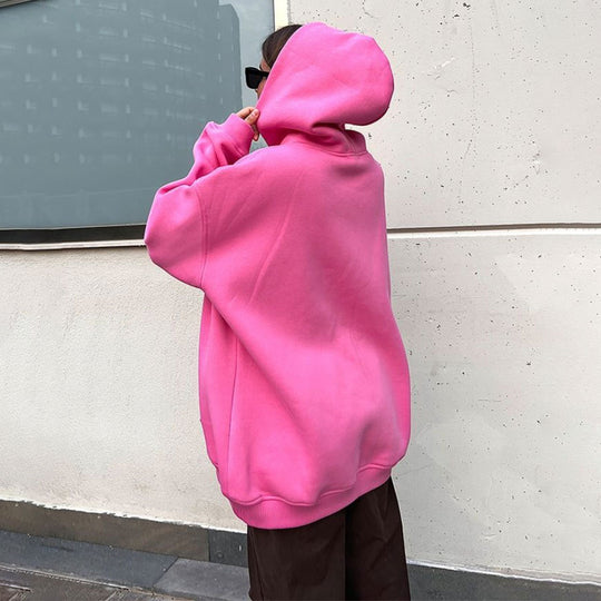 Damen Bequemer oversized Kapuzenpullover mit Kängurutasche EB