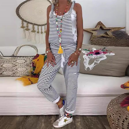 Damen entspannter Jumpsuit im maritimen Streifenlook mit lässigem Schnitt EB
