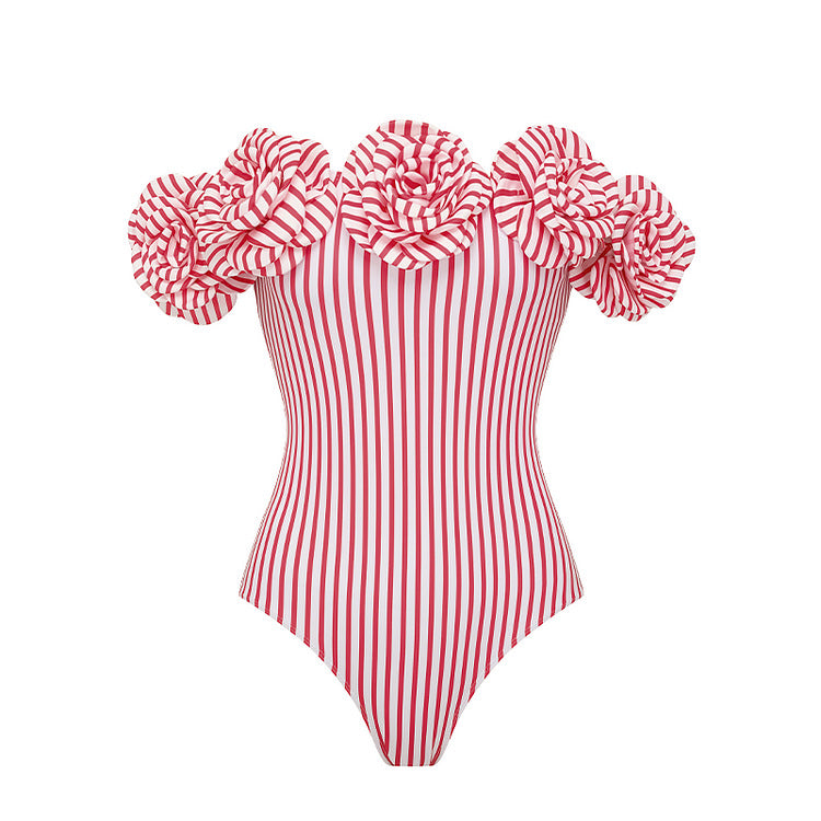 Damen Striped Bikini-Set mit eleganter Wickelbluse und modischem Rock EB