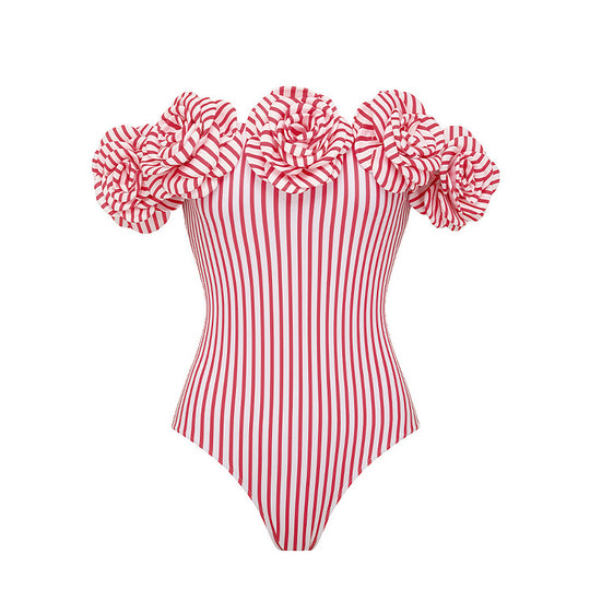 Damen Striped Bikini-Set mit eleganter Wickelbluse und modischem Rock EB
