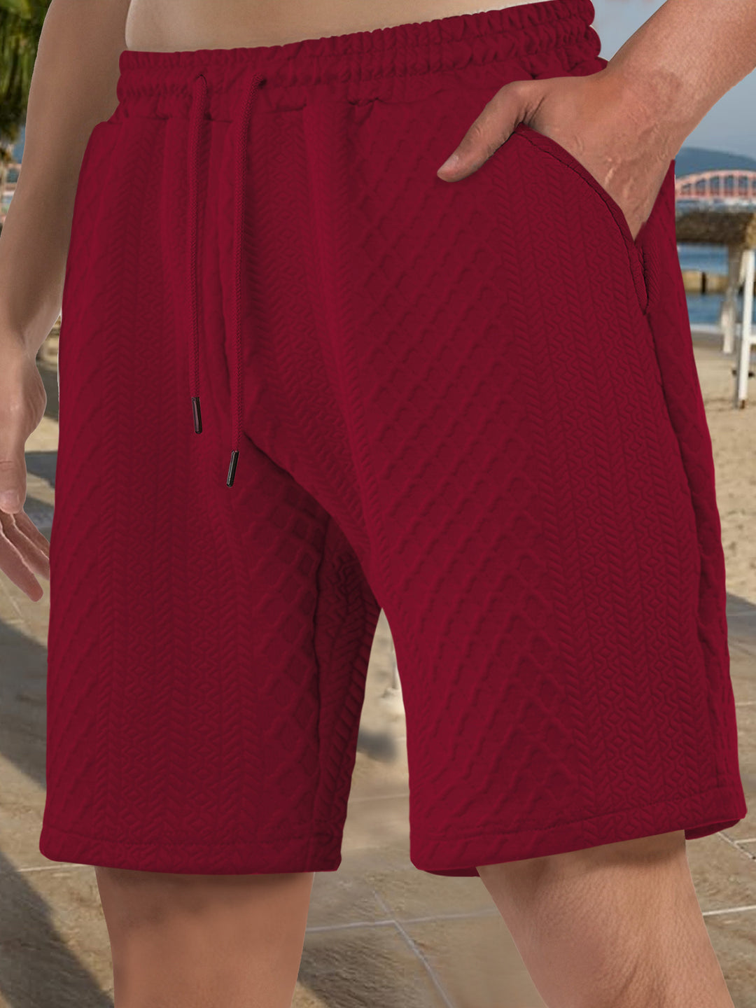 Herren nan strukturierte Strand-Bermuda aus Waffeljersey mit elastischem Kordelbund und schrägen Eingrifftaschen EB