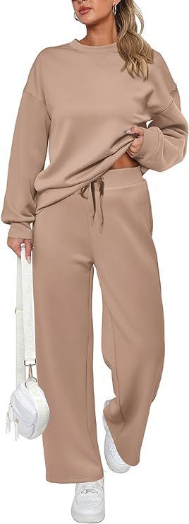 Damen nan zweiteiliges French-Terry Lounge-Set mit oversized Rundhals-Pullover und weitem Highwaist-Jogger EB