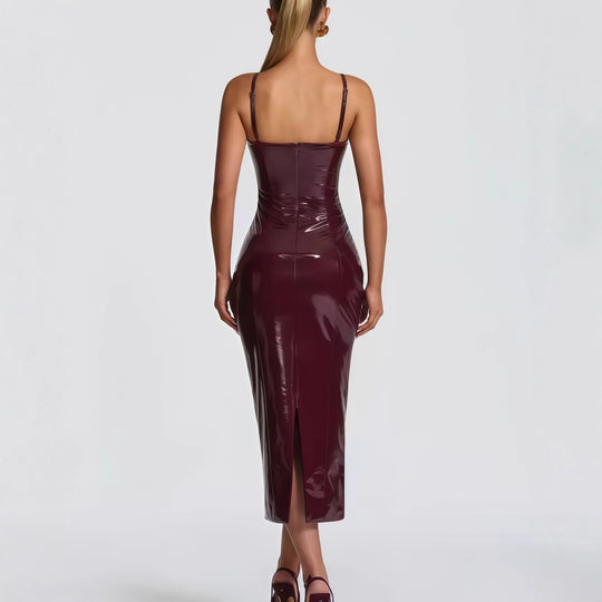 Damen Bodycon-Kleid mit trägerlosem Design und glänzender Oberfläche EB