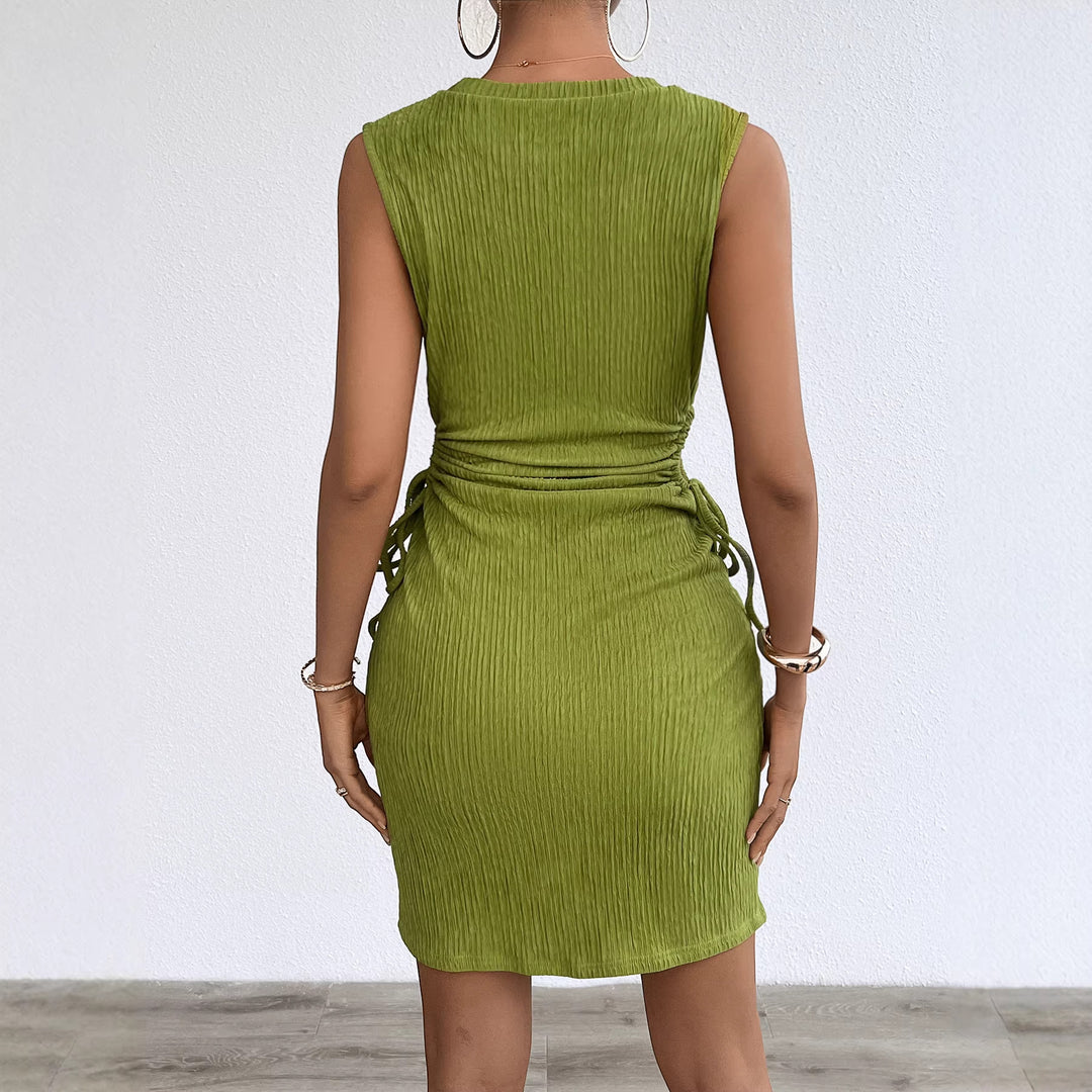 Damen körperbetontes Midi-Kleid mit seitlicher Raffung und elegantem Rippenstruktur EB