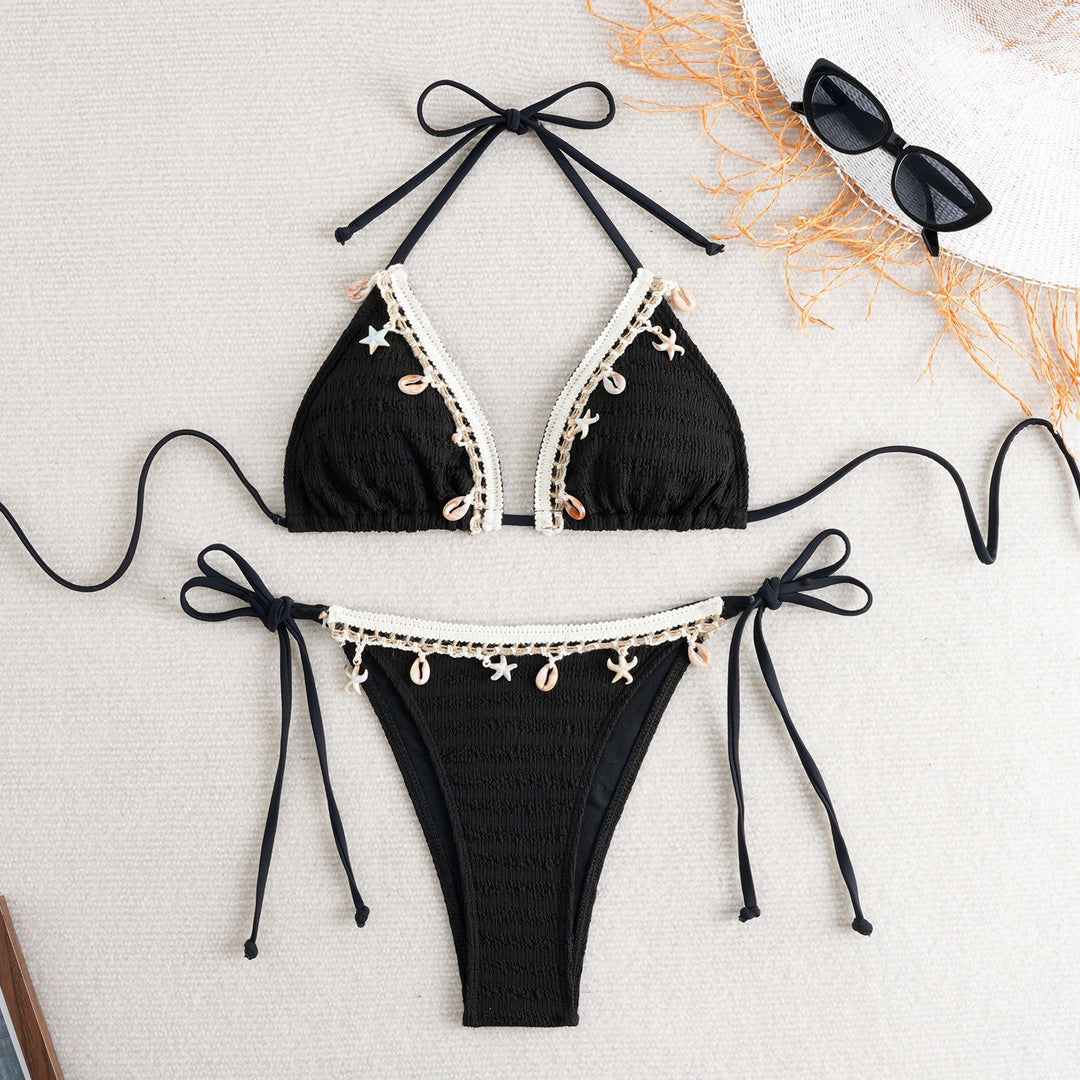 Damen Bikini-Set mit verspieltem Muscheldetail und elastischen Bändern EB