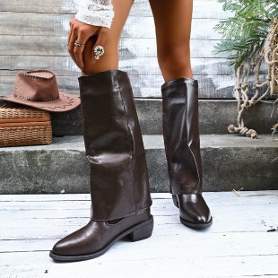 Damen knöchelhohe Stiefel im ausgefallenen Design mit seitlicher Raffung und robustem Blockabsatz EB