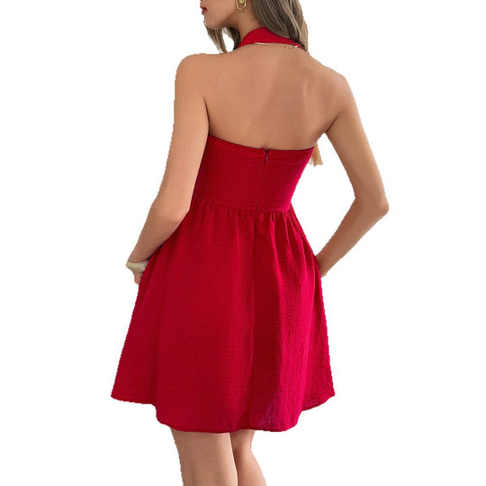 Damen Charmantes Trägerkleid mit weitem Rock und elegantem Schnitt EB