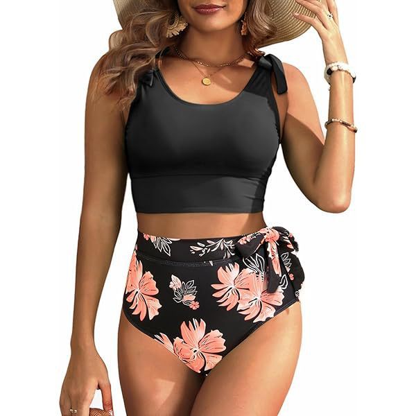 Damen Hochtailliertes Bikini-Set mit knotenverziertem Oberteil EB
