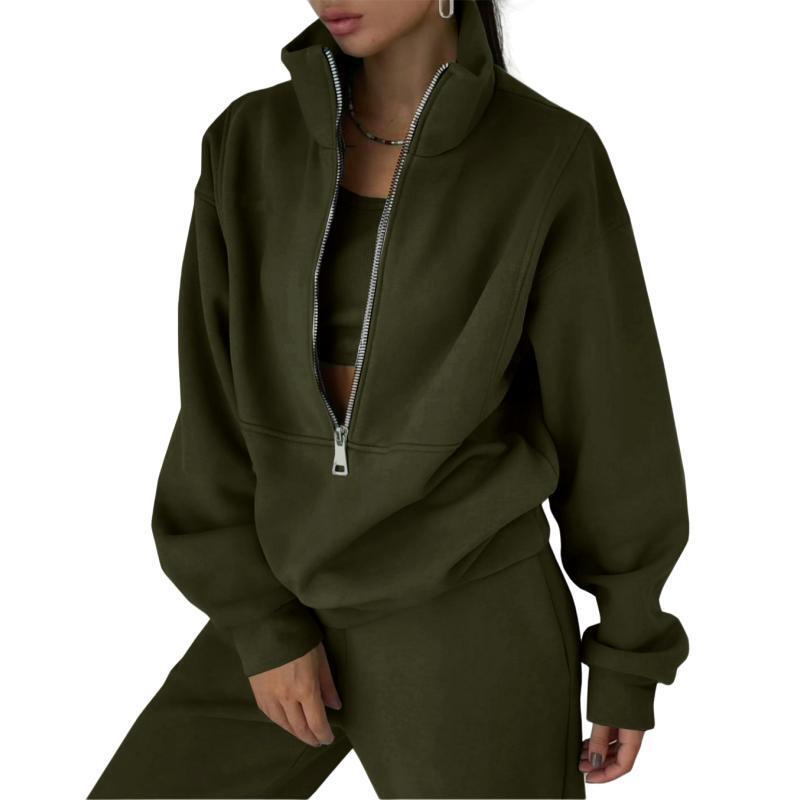 Damen Sweatshirt mit hohem Kragen und Reißverschluss EB