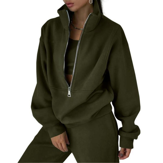 Damen Sweatshirt mit hohem Kragen und Reißverschluss EB