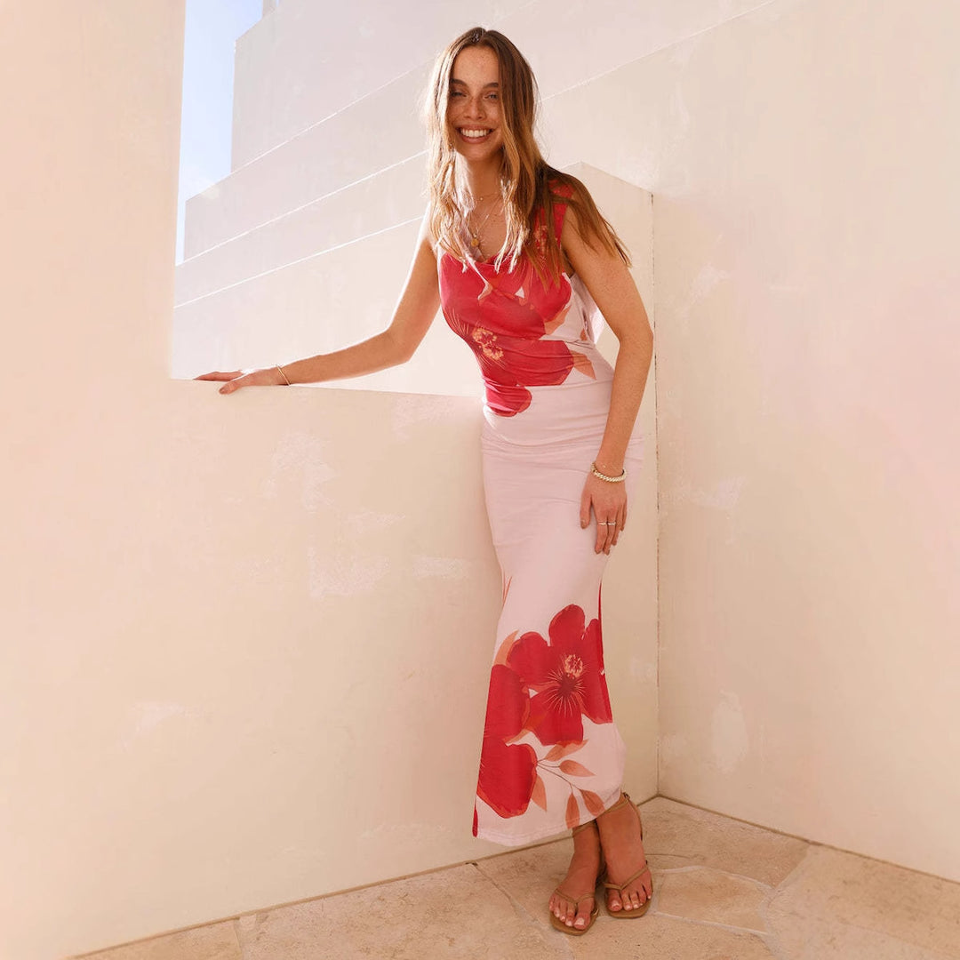 Damen Maxikleid mit floralem Muster und tailliertem Schnitt EB